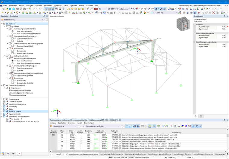 Ergebnisse der Holzbemessung