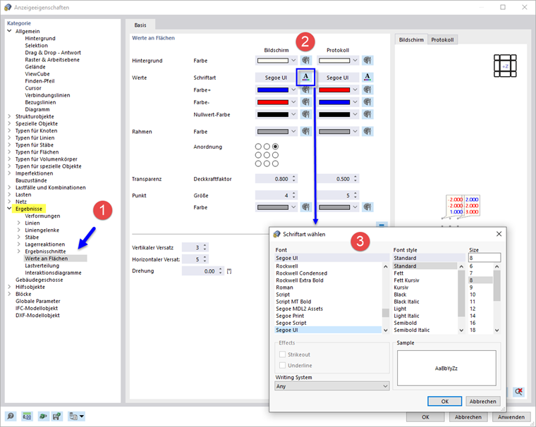 Font und Darstellung der Ergebniswerte anpassen