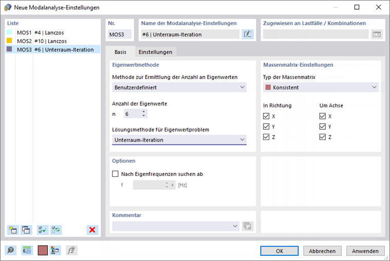 Dialog 'Neue Modalanalyse-Einstellungen'