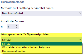 Lösungsmethode für Eigenwertproblem auswählen