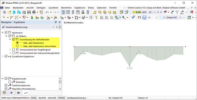 Navigator - Ergebnisse - Ausnutzung der Umhüllenden