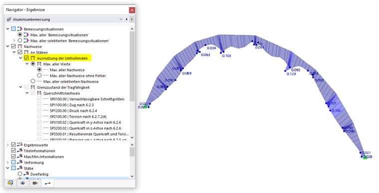 Navigator - Ergebnisse - Ausnutzung der Umhüllenden