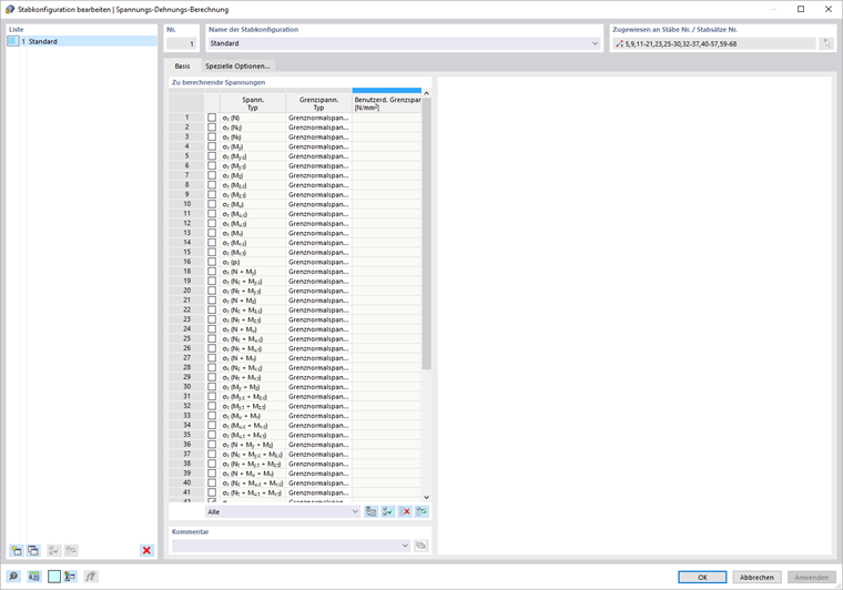 Konfiguration bearbeiten - Spannungs-Dehnungs-Berechnung