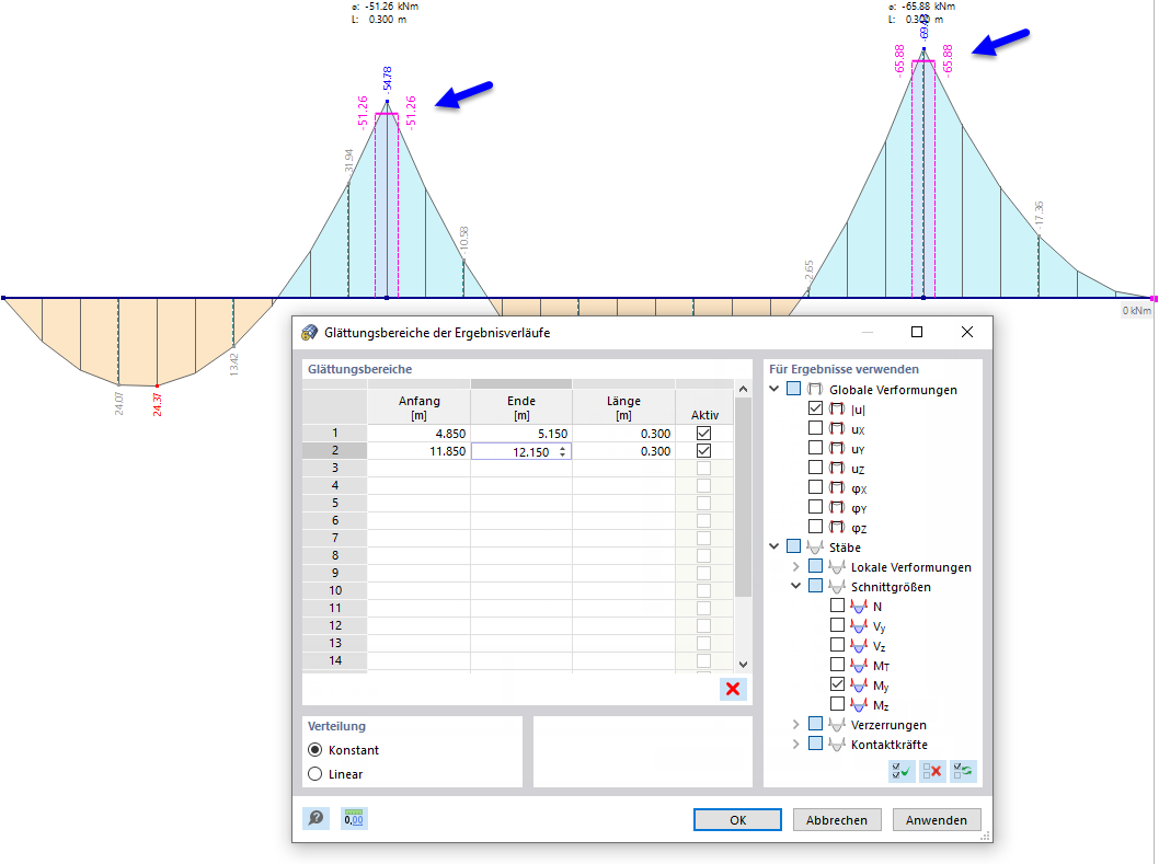 Glättungsbereiche definieren