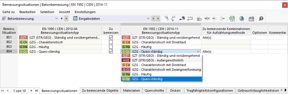 Bemessungssituationstyp zuweisen