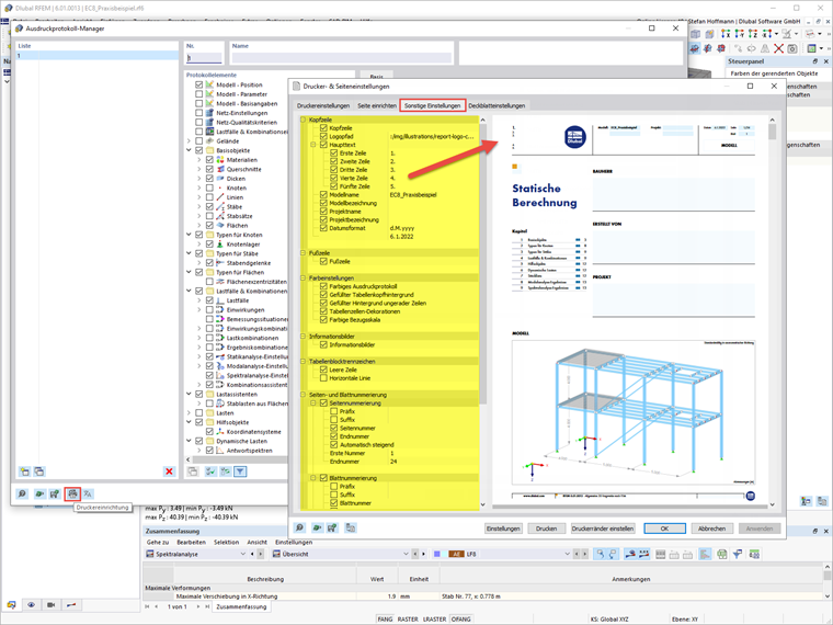 FAQ 005172 | Habe ich in RFEM 6/ RSTAB 9 die Möglichkeit, das Layout (z.B. die Kopfzeile) im Ausdruckprotokoll anzupassen?