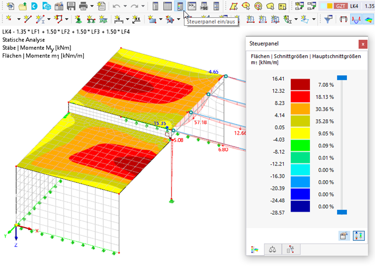 Steuerpanel im Arbeitsfenster und Schaltfläche 'Steuerpanel ein/aus'
