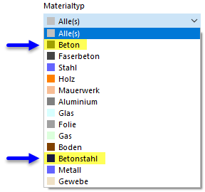 Materialtypen für Betonbemessung