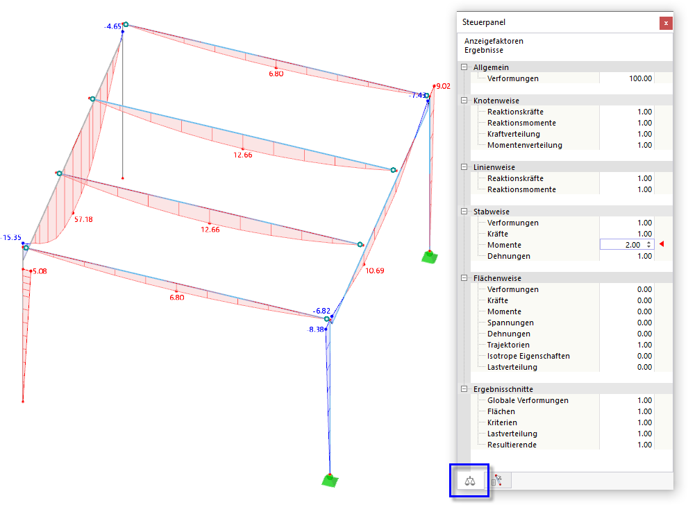 Anzeigefaktoren für Stabmomente anpassen