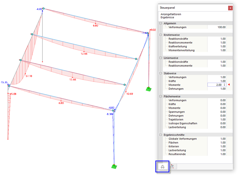 Anzeigefaktoren für Stabmomente anpassen