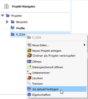 Kontextmenü eines Projekts aufrufen