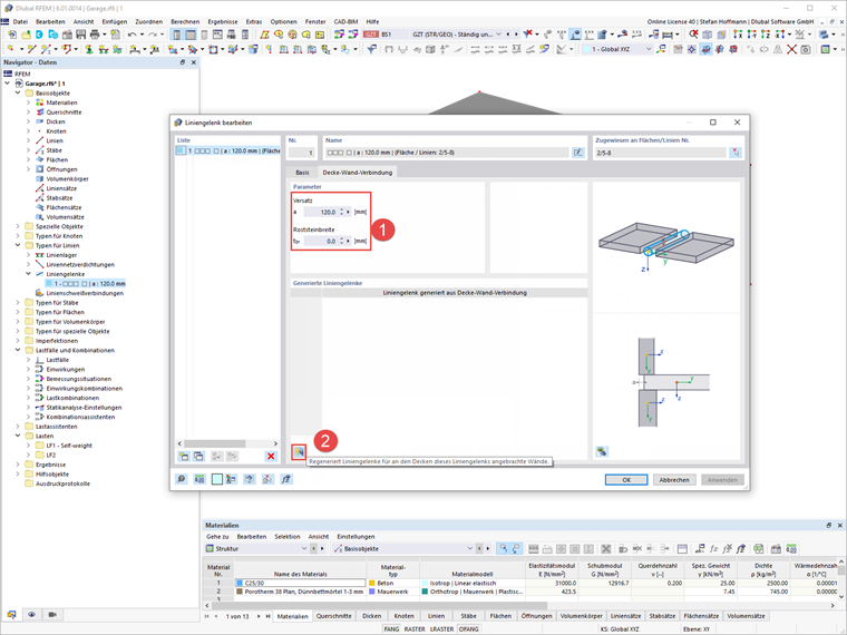 FAQ 005180 | Ich möchte meine Mauerwerkswand gelenkig and die Stahlbetondecke anschließen. Wie erzeuge ich das Liniengelenk am besten?