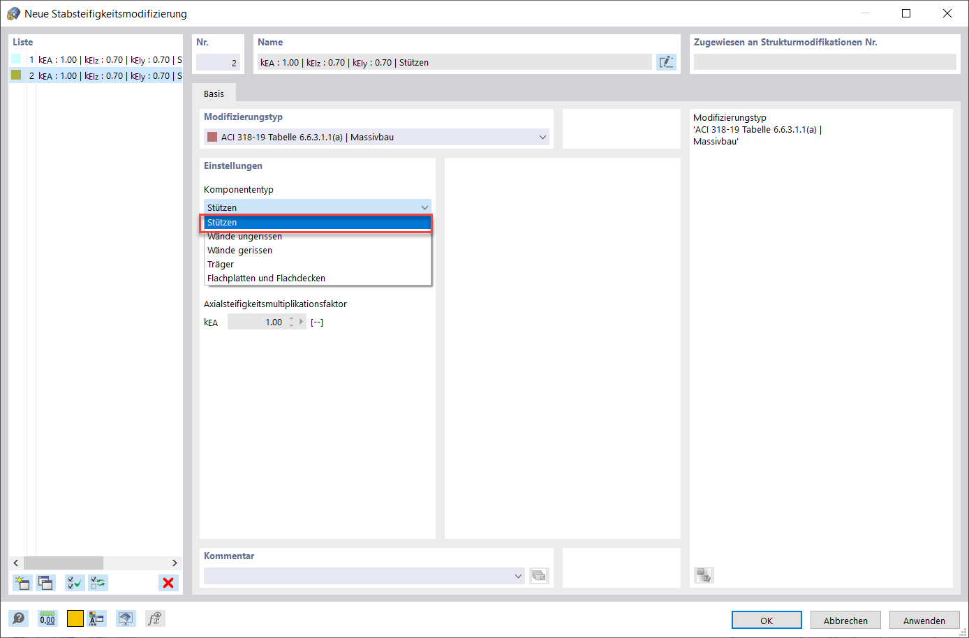 Auswahl der Komponententypen