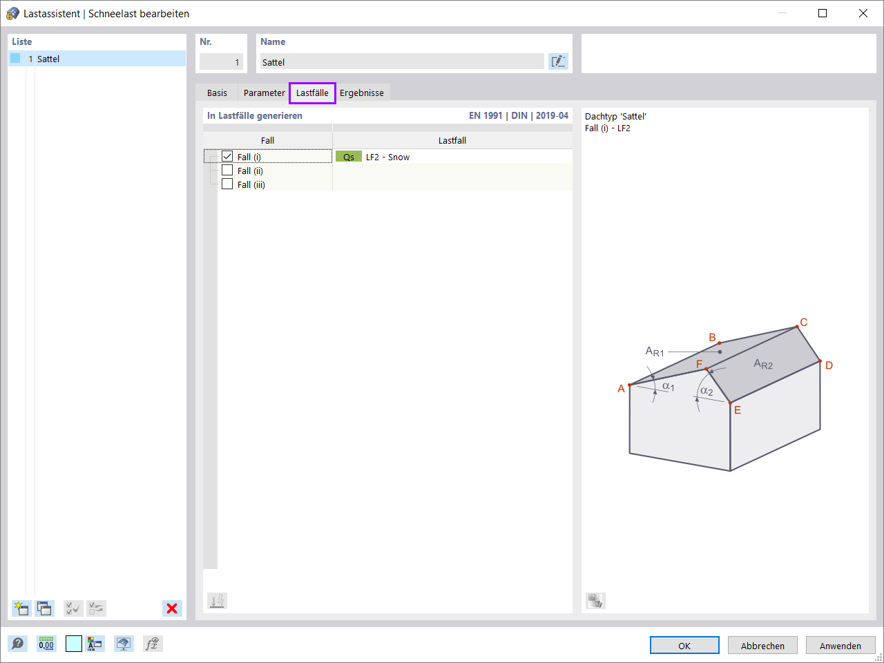 Schneelast in Lastfälle generieren