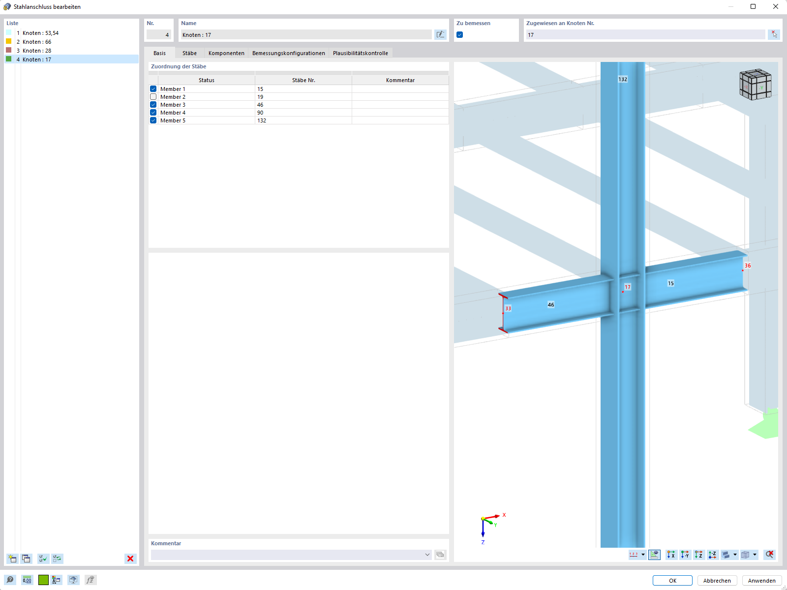 Zuordnung der Stäbe, Zusatzmodul RF-/JOINTS Stahl