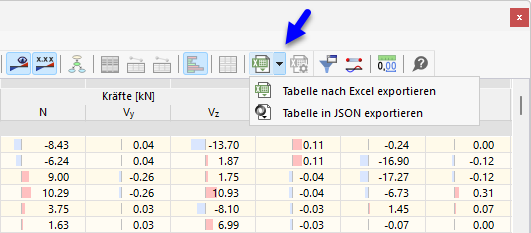 Schaltfläche 'Tabelle nach Excel exportieren'