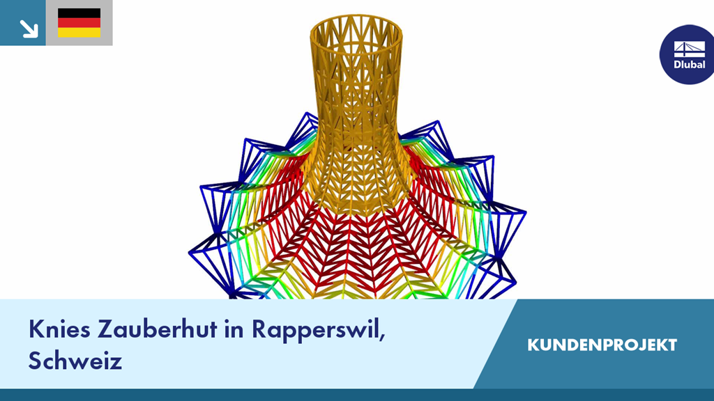 Innovative Holzstruktur des Zauberhuts in Rapperswil, schweizerisches Kundenprojekt bei Dlubal.