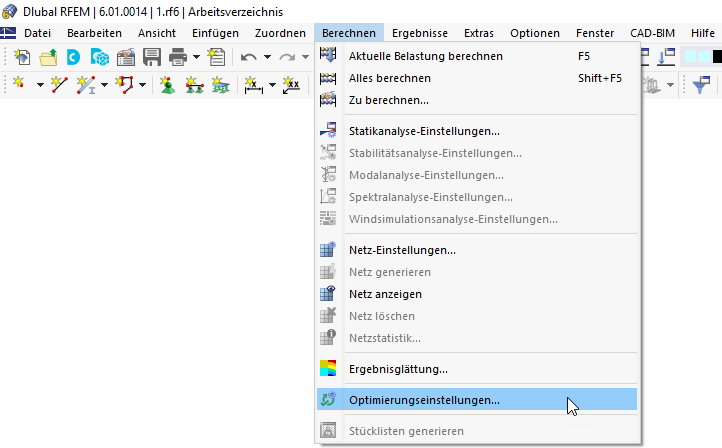 Optimierungseinstellungen aufrufen