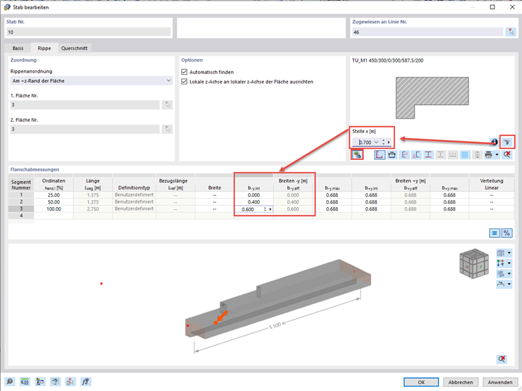 FAQ 005184 | Wie kann ich die mitwirkende Breite von einer Rippe in RFEM 6 für eine Seite entfernen bzw. verkleinern?