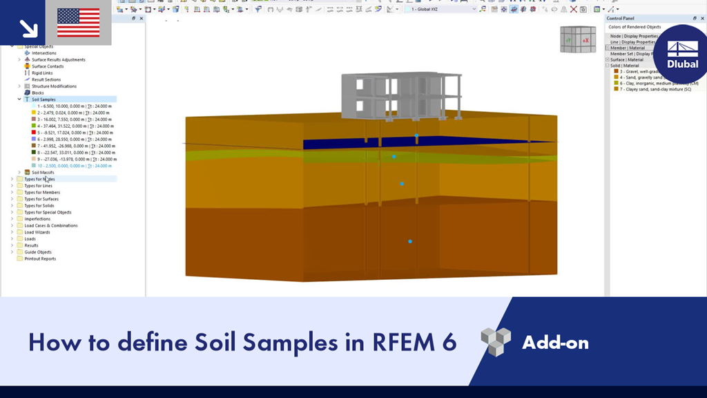 RFEM 6-Schnittstelle mit den Optionen zur Definition von Bodenproben im Modull für statische Berechnung.