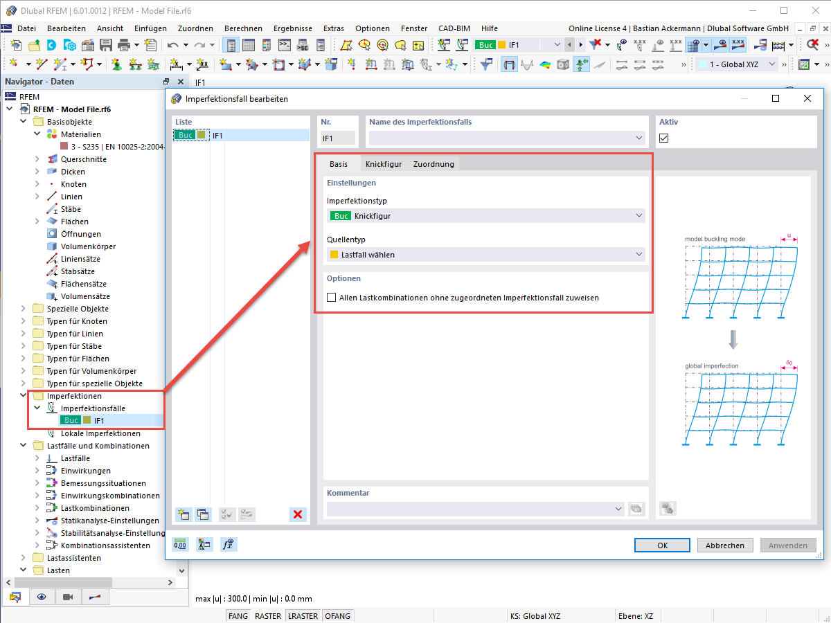 FAQ 005185 | Wie kann man in RFEM 6 Imperfektionen an Flächen auf Grundlage der maßgebenden Eigenform erzeugen?