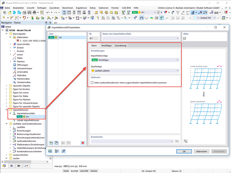 FAQ 005185 | Wie kann man in RFEM 6 Imperfektionen an Flächen auf Grundlage der maßgebenden Eigenform erzeugen?