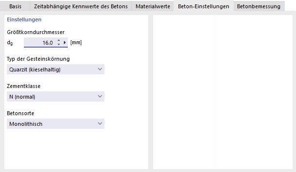 Beton-Einstellungen