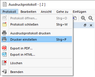 Druckereinstellungen im Ausdruckprotokoll-Menü aufrufen