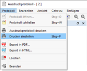 Druckereinstellungen im Ausdruckprotokoll-Menü aufrufen