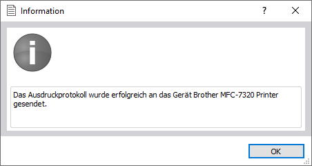Information nach Ausgabe auf Drucker