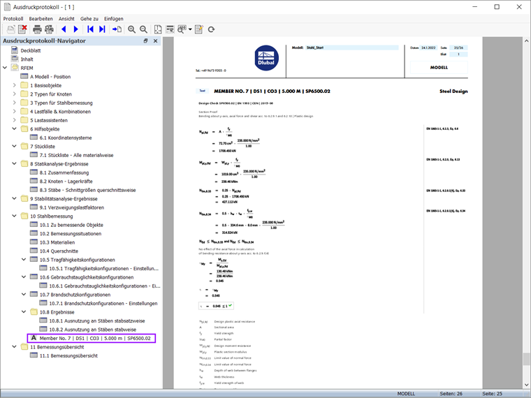 Nachweisdetails im Ausdruckprotokoll