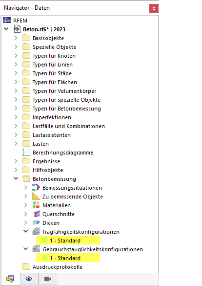 Standardkonfigurationen für Betonbemessung nach EN 1992
