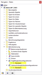 Standardkonfigurationen für Betonbemessung nach EN 1992