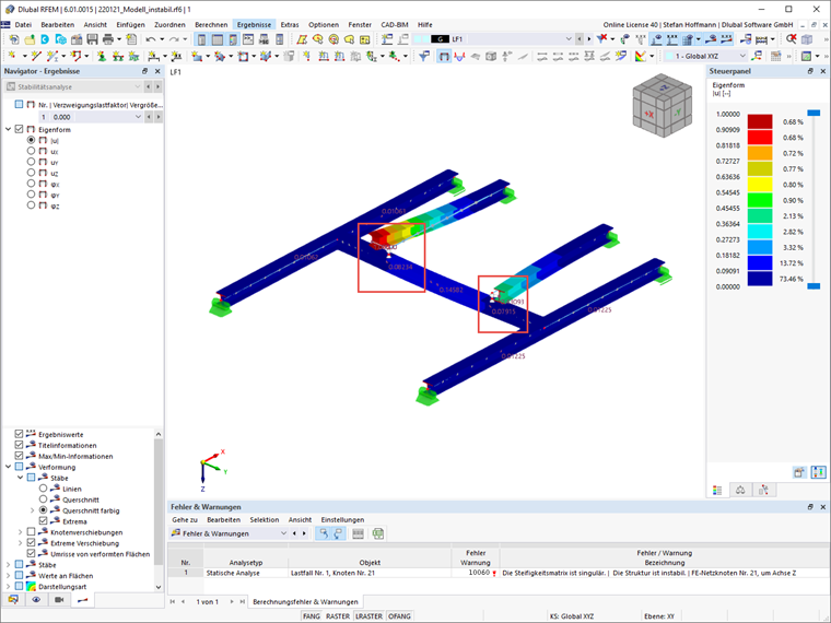 FAQ 005191 | Mein Modell in RFEM 6 ist instabil. Wie kann ich dies korrigieren?
