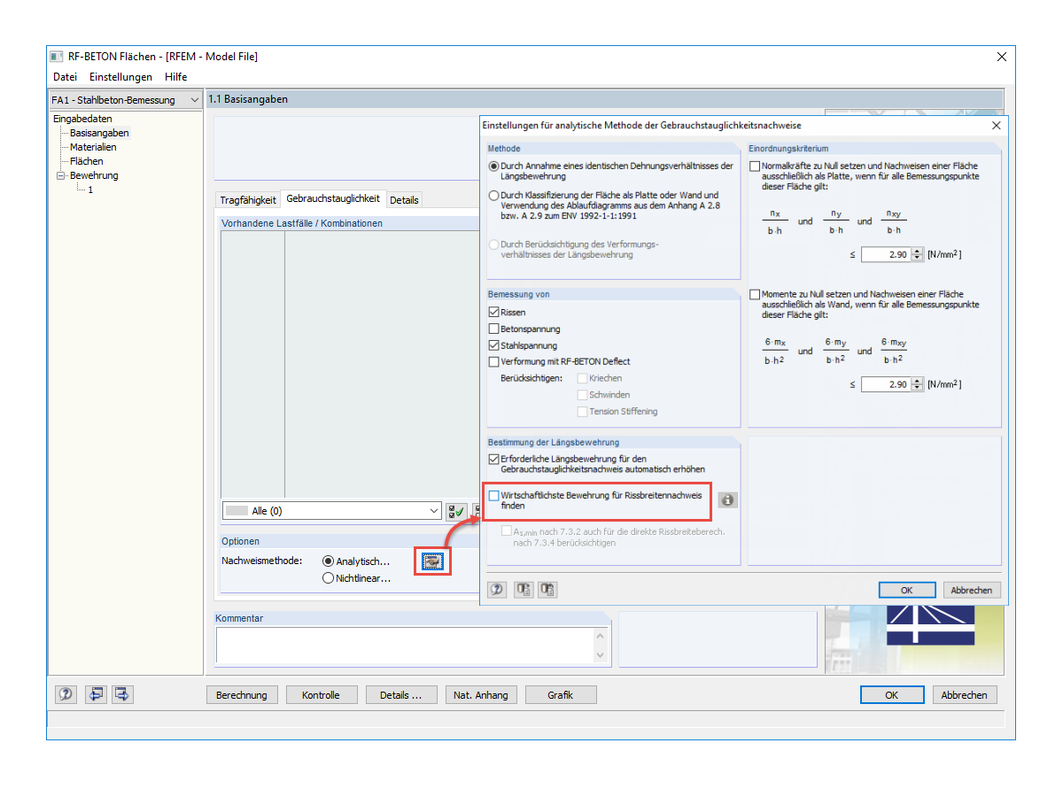 FAQ 005192 | Warum kann ich bei der Zusatzbewehrung für den Gebrauchstauglichkeitsnachweis keine benutzerdefinierte Zusatzbewehrung auswählen?