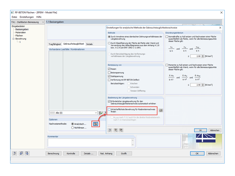 FAQ 005192 | Warum kann ich bei der Zusatzbewehrung für den Gebrauchstauglichkeitsnachweis keine benutzerdefinierte Zusatzbewehrung auswählen?