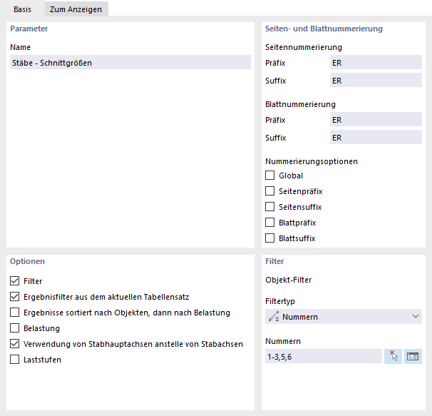 Register 'Basis' für Stabschnittgrößen