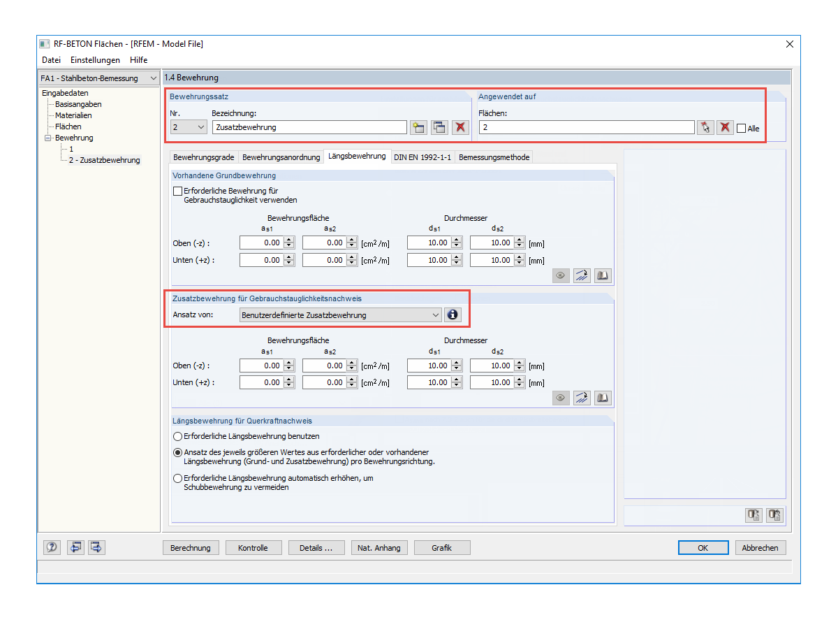 FAQ 005193 | Kann ich RF-BETON Flächen eine benutzerdefinierte Zusatzbewehrung nur in bestimmten Teilbereichen einer Fläche definieren, während der Rest weiter