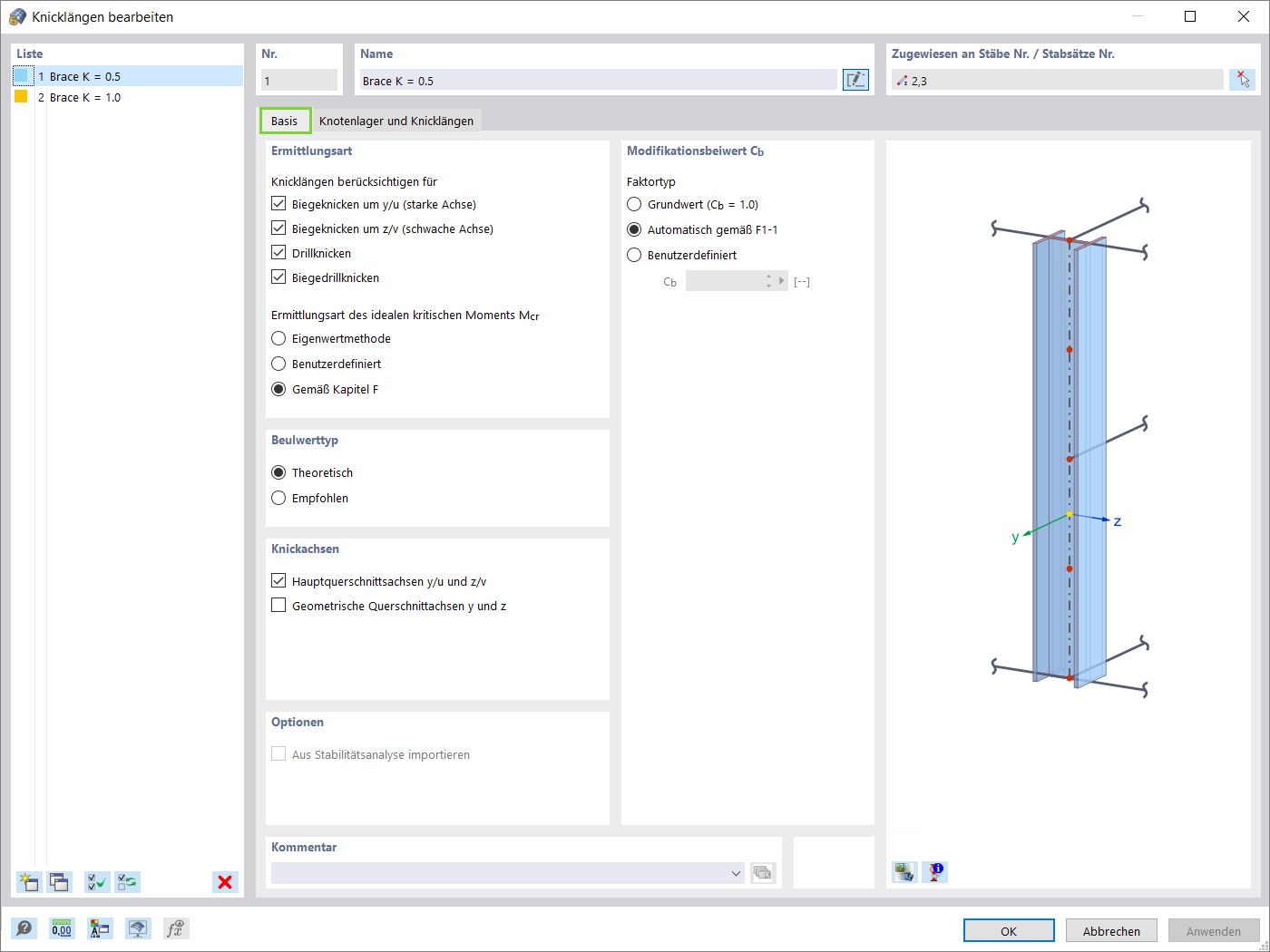 Definition von neuen Knicklängen