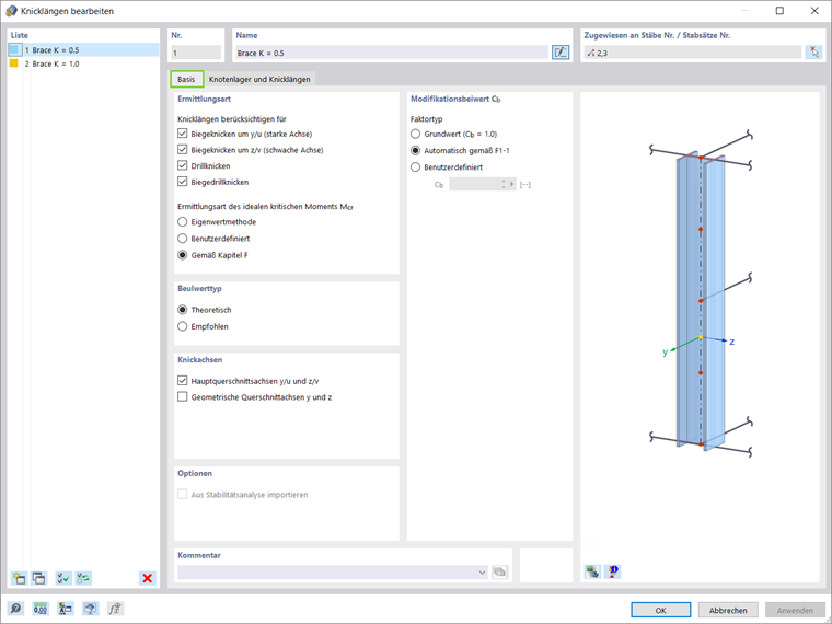 Definition von neuen Knicklängen