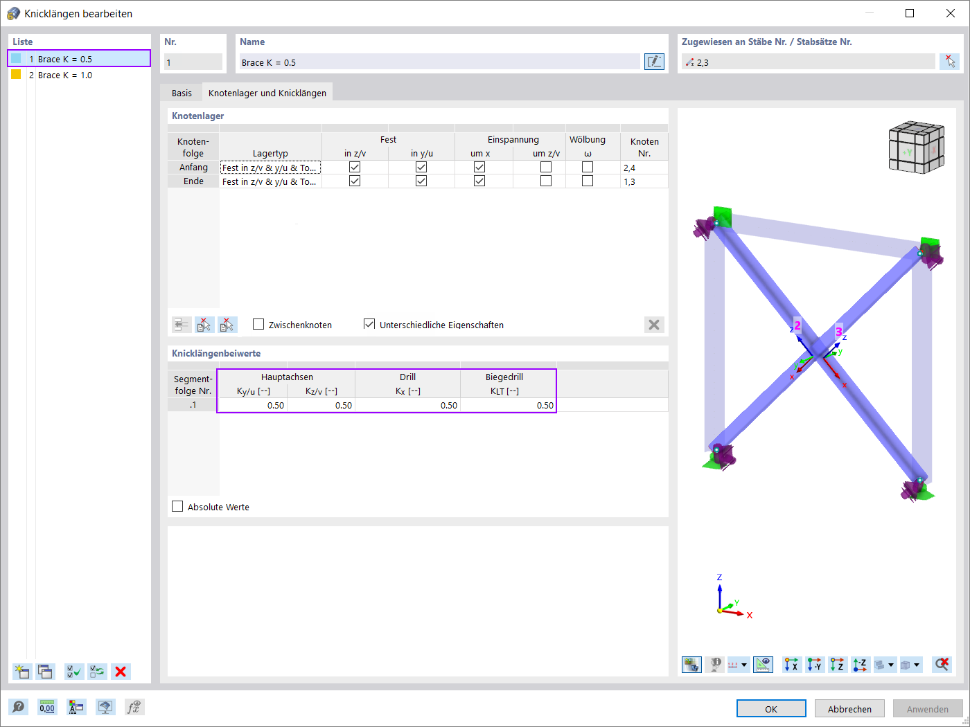 Knicklängenbeiwert, K = 0,5