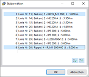 Stäbe in Dialog auswählen