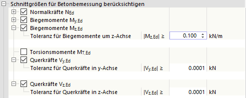 Schnittgrößen für Betonbemessung berücksichtigen