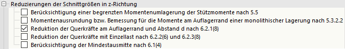 Reduzierung der Schnittgrößen in z-Richtung