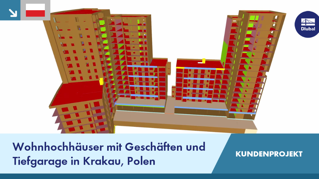 Wohnhochhäuser mit Geschäften und Tiefgarage in Krakau, Kundenprojekt in Polen.
