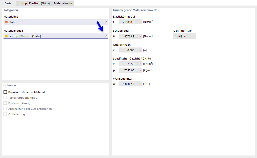 Nichtlineares Materialmodell aktivieren