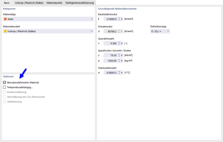 Benutzerdefiniertes Material aktivieren