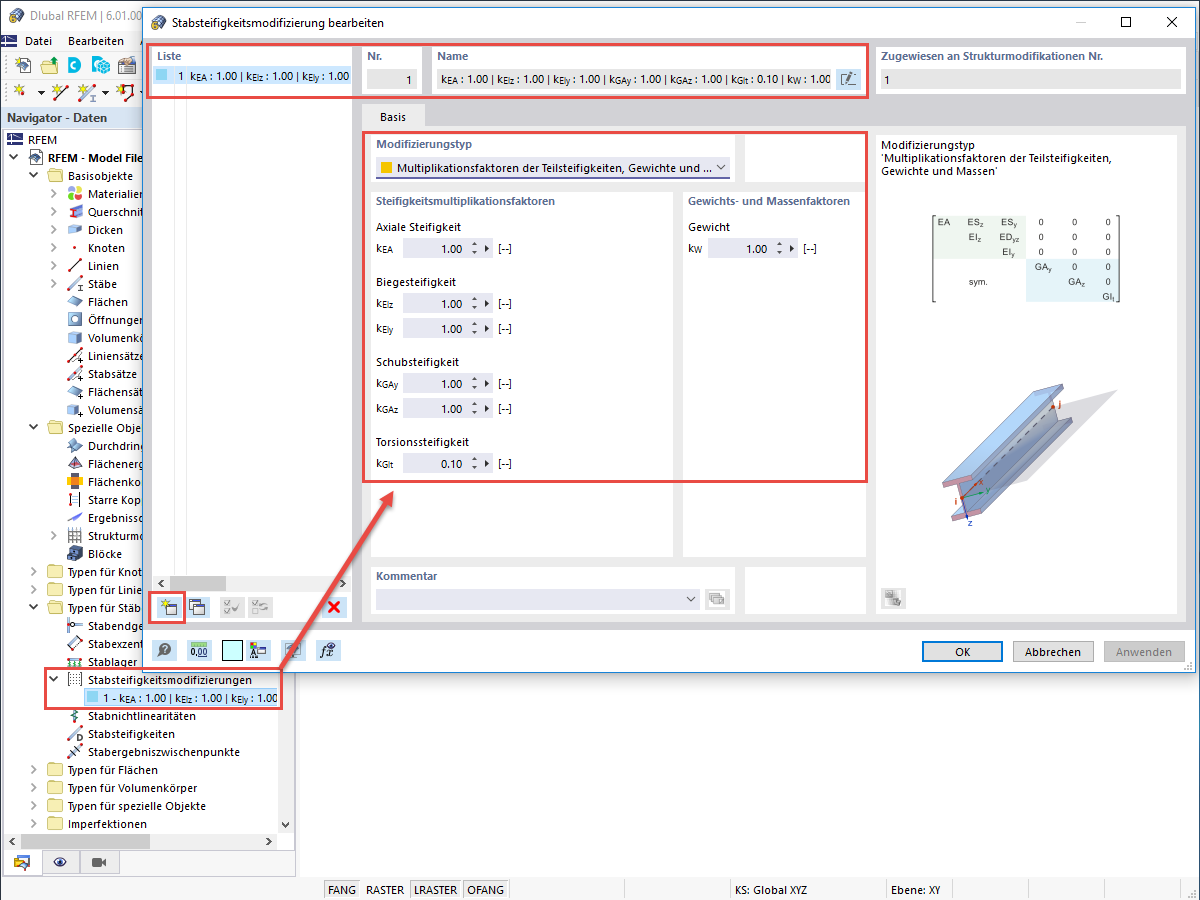 FAQ 005201 | Wie können in RFEM 6 und RSTAB 9 die Steifigkeiten von bestimmten Stäben mittels Faktor modifiziert werden?