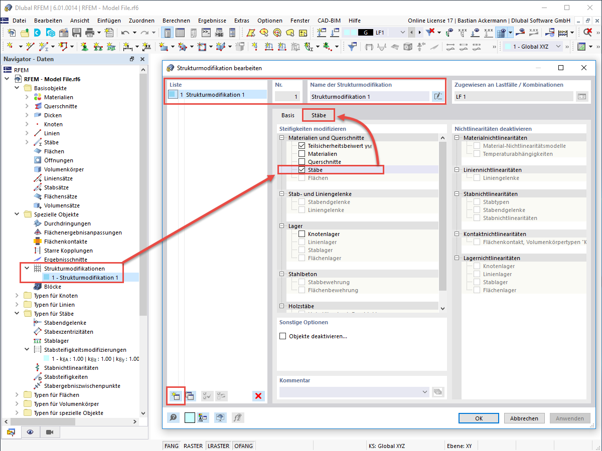 FAQ 005201 | Wie können in RFEM 6 und RSTAB 9 die Steifigkeiten von bestimmten Stäben mittels Faktor modifiziert werden?