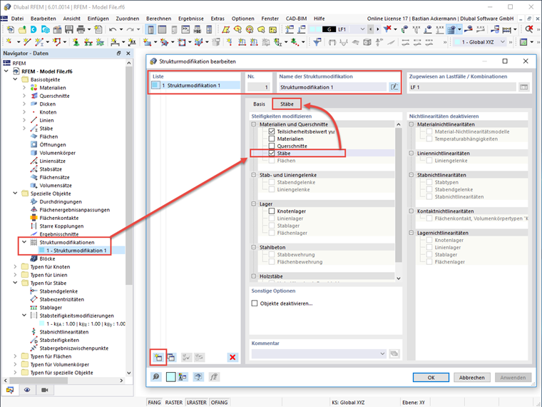 FAQ 005201 | Wie können in RFEM 6 und RSTAB 9 die Steifigkeiten von bestimmten Stäben mittels Faktor modifiziert werden?
